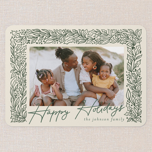 Sketched Botanicals Holiday Card, White, 5x7 Flat, Holiday, 100% Recycled Cardstock , Rounded, Almond