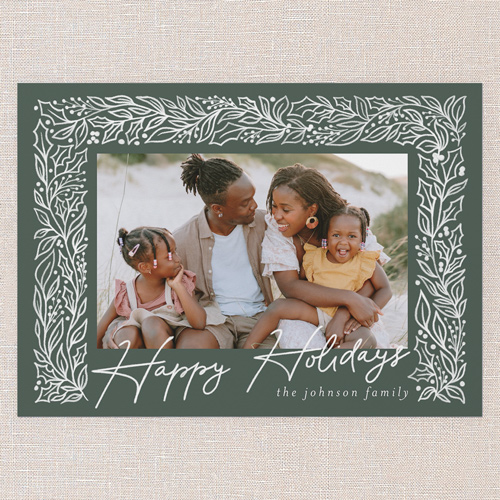 Sketched Botanicals Holiday Card, Green, 5x7 Flat, Holiday, Matte, Signature Smooth Cardstock, Square, Tree