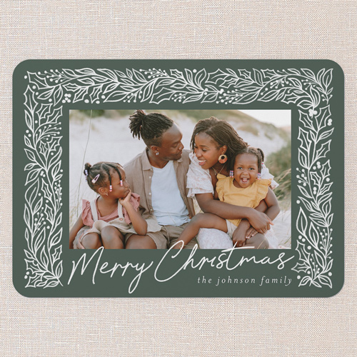 Sketched Botanicals Holiday Card, Green, 5x7 Flat, Christmas, Matte, Signature Smooth Cardstock, Rounded, Tree