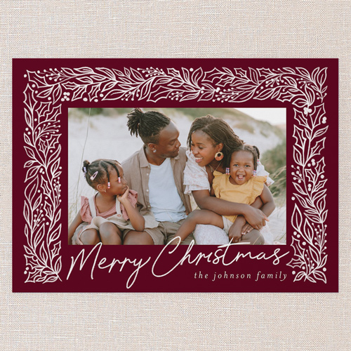 Sketched Botanicals Holiday Card, Red, 5x7 Flat, Christmas, Pearl Shimmer Cardstock, Square, Velvet