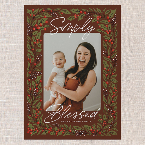 Artistic Botanicals Holiday Card, Red, 5x7 Flat, Religious, Matte, Signature Smooth Cardstock, Square, Gamay