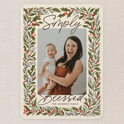 Artistic Botanicals Holiday Card, Beige, 5x7 Flat, Religious, 100% Recycled Cardstock , Rounded, Cream