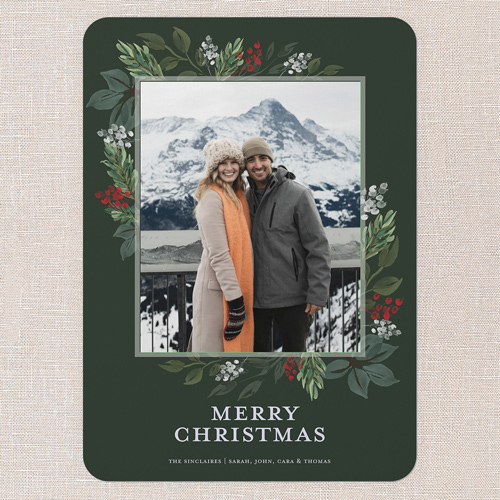 Blissful Foliage Holiday Card, Green, 5x7 Flat, Christmas, 100% Recycled Cardstock , Rounded, Pine