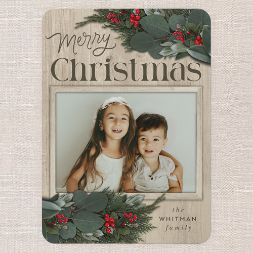 Framed Evergreen Holiday Card, Beige, 5x7 Flat, Christmas, Matte, Signature Smooth Cardstock, Rounded, Beige