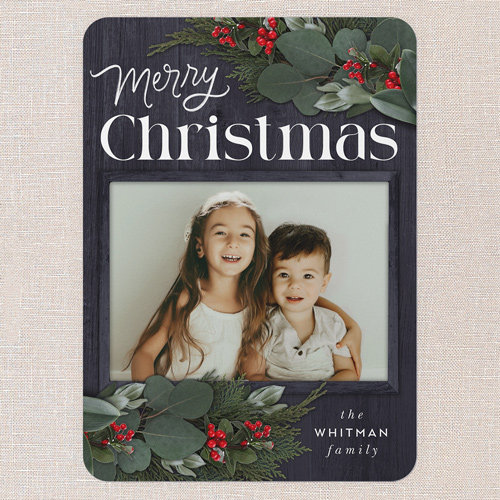 Framed Evergreen Holiday Card, Blue, 5x7 Flat, Christmas, Standard Smooth Cardstock, Rounded, Blue