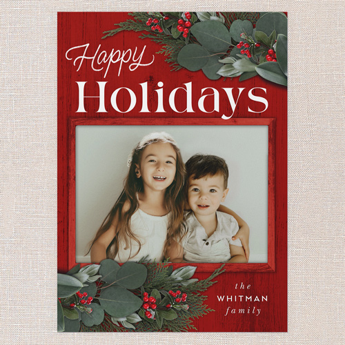 Framed Evergreen Holiday Card, Red, 5x7 Flat, Holiday, Pearl Shimmer Cardstock, Square, Radish