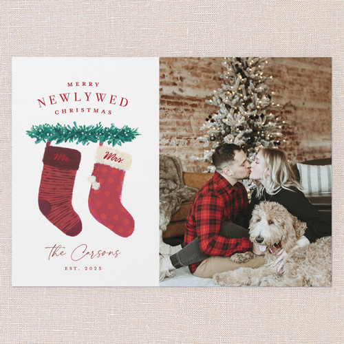 Newlywed Stockings Holiday Card, White, 5x7 Flat, Christmas, Luxe Double-Thick Cardstock, Square, White