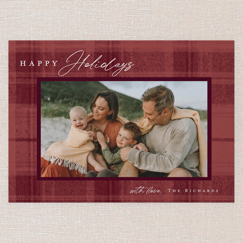 Tonal Plaid Holiday Card, Red, 5x7 Flat, Holiday, Pearl Shimmer Cardstock, Square, Velvet