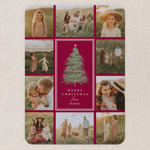 Editable Tree Layout Holiday Card, Red, 5x7 Flat, Christmas, Standard Smooth Cardstock, Rounded, Cabernet