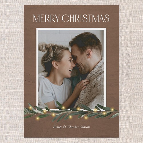 Minimal Botanical Holiday Card, Brown, 5x7 Flat, Christmas, Luxe Double-Thick Cardstock, Square, Clove