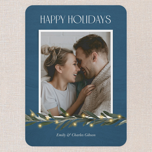 Minimal Botanical Holiday Card, Blue, 5x7 Flat, Holiday, Matte, Signature Smooth Cardstock, Rounded, Neptune