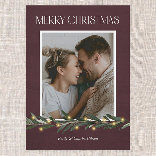 Minimal Botanical Holiday Card, Purple, 5x7 Flat, Christmas, Pearl Shimmer Cardstock, Square, Raisin