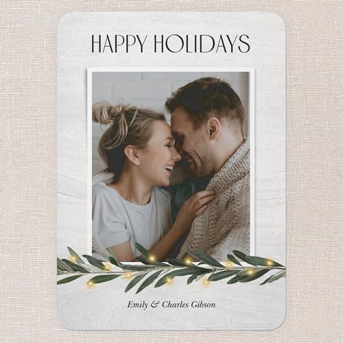 Minimal Botanical Holiday Card, White, 5x7 Flat, Holiday, 100% Recycled Cardstock , Rounded, White