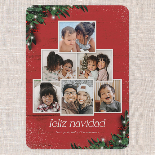 Botanical Photo Tree Holiday Card, Red, 5x7 Flat, Feliz Navidad, Standard Smooth Cardstock, Rounded, Radish