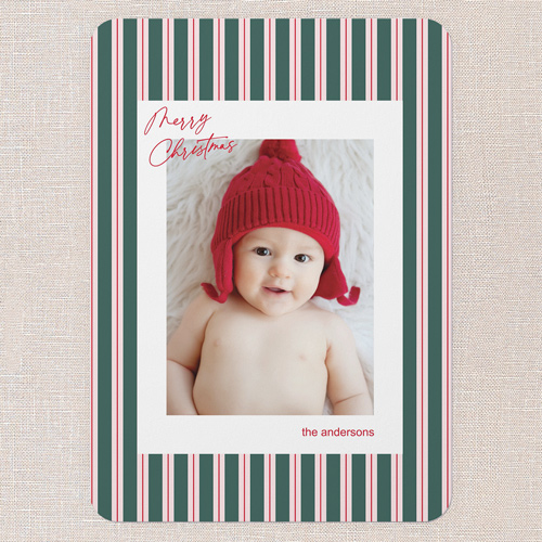 Pinstripe Pattern Holiday Card, Red, 5x7 Flat, Christmas, Matte, Signature Smooth Cardstock, Rounded, Red