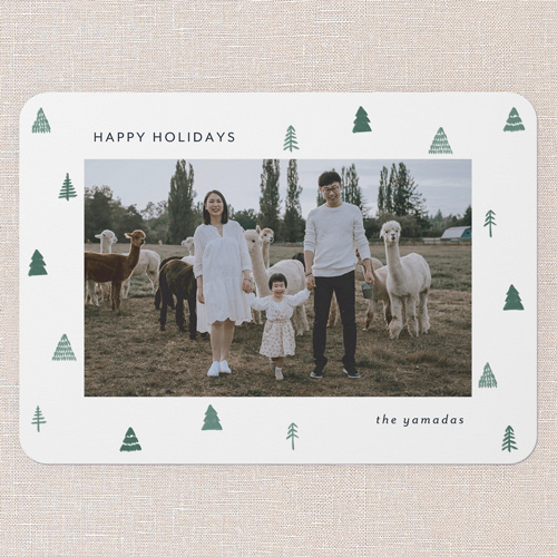 Tiled Trees Holiday Card, Green, 5x7 Flat, Holiday, Standard Smooth Cardstock, Rounded, Fern