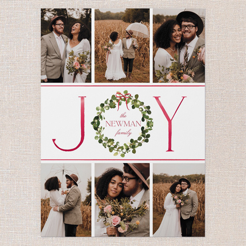 Wreathed Happiness Holiday Card, White, 5x7 Flat, Holiday, 100% Recycled Cardstock , Square, White