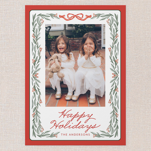 Holly Framing Holiday Card, Red, 5x7 Flat, Holiday, Luxe Double-Thick Cardstock, Square, Apple