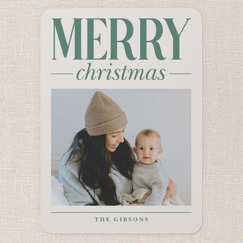 Large Impression Holiday Card, Green, 5x7 Flat, Christmas, Pearl Shimmer Cardstock, Rounded, Citra