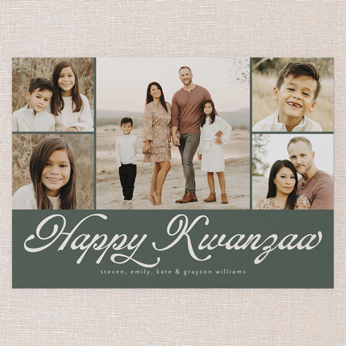 Timeless Gallery Holiday Card, Green, 5x7 Flat, Kwanzaa, Pearl Shimmer Cardstock, Square, Forest