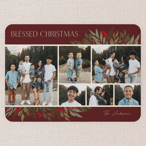 Botanicals Gallery Holiday Card, Red, 5x7 Flat, Religious, Pearl Shimmer Cardstock, Rounded, Velvet