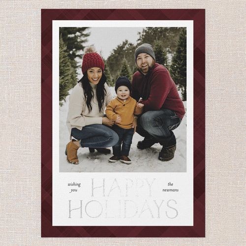 Plaid Stamp Holiday Card, Red, Silver Foil, 5x7 Flat, Holiday, Matte, Signature Smooth Cardstock, Square, Red