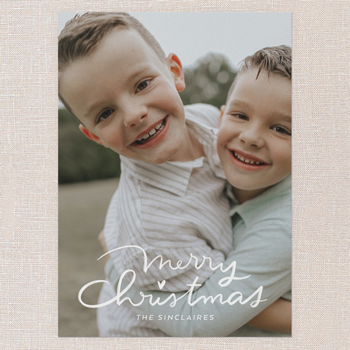 Joyous Lettering Holiday Card, White, 5x7 Flat, Christmas, Pearl Shimmer Cardstock, Square, White