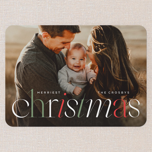 Chroma Serif Holiday Card, Red, 5x7 Flat, Christmas, Pearl Shimmer Cardstock, Rounded, Radish