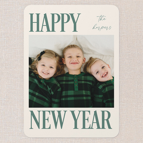 Serene Signature Holiday Card, none, Green, 5x7 Flat, New Year, Standard Smooth Cardstock, Rounded, Tree