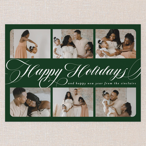 Flourished Sentiment Holiday Card, Green, none, 5x7 Flat, Holiday, 100% Recycled Cardstock , Square, Green