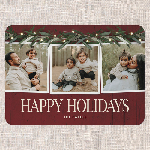 Beaming Laurel Holiday Card, Red, none, 5x7 Flat, Holiday, 100% Recycled Cardstock , Rounded, Red