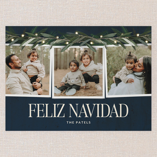 Beaming Laurel Holiday Card, Blue, none, 5x7 Flat, Feliz Navidad, Pearl Shimmer Cardstock, Square, Blue