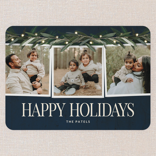 Beaming Laurel Holiday Card, Blue, none, 5x7 Flat, Holiday, Pearl Shimmer Cardstock, Rounded, Blue