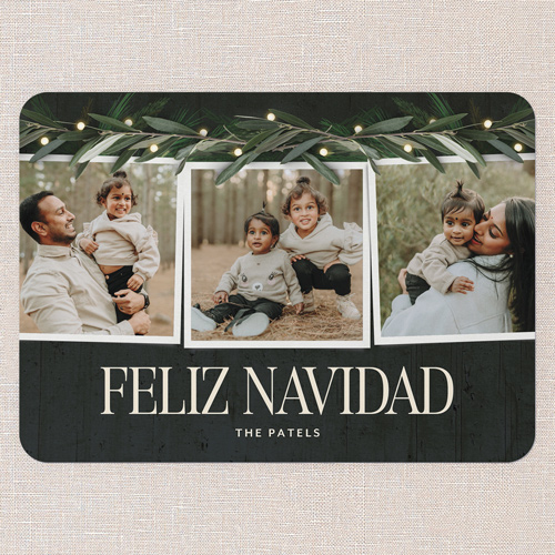 Beaming Laurel Holiday Card, Black, none, 5x7 Flat, Feliz Navidad, 100% Recycled Cardstock , Rounded, Black