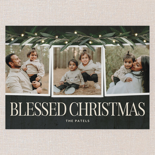 Beaming Laurel Holiday Card, Black, none, 5x7 Flat, Religious, Pearl Shimmer Cardstock, Square, Black