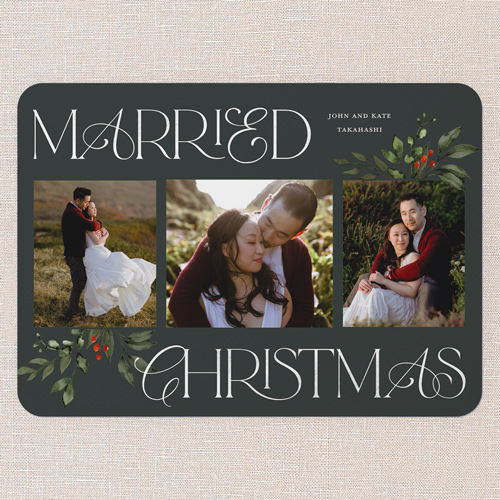 Cheerfully Married Holiday Card, Green, 5x7 Flat, Christmas, Matte, Signature Smooth Cardstock, Rounded, Pine Grove