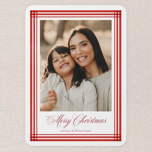Classy Outline Holiday Card, Red, 5x7 Flat, Christmas, Pearl Shimmer Cardstock, Rounded, Apple