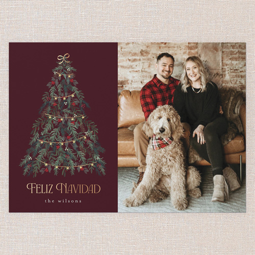 Beautiful Tree Holiday Card, Red, 5x7 Flat, Feliz Navidad, Matte, Signature Smooth Cardstock, Square, Rich Burgundy