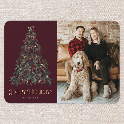 Beautiful Tree Holiday Card, Red, 5x7 Flat, Holiday, Matte, Signature Smooth Cardstock, Rounded, Rich Burgundy