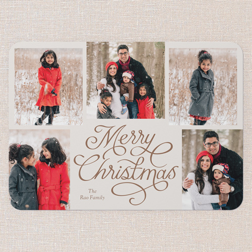 Calligraphic Pen Holiday Card, Brown, 5x7 Flat, Christmas, Matte, Signature Smooth Cardstock, Rounded, Clove