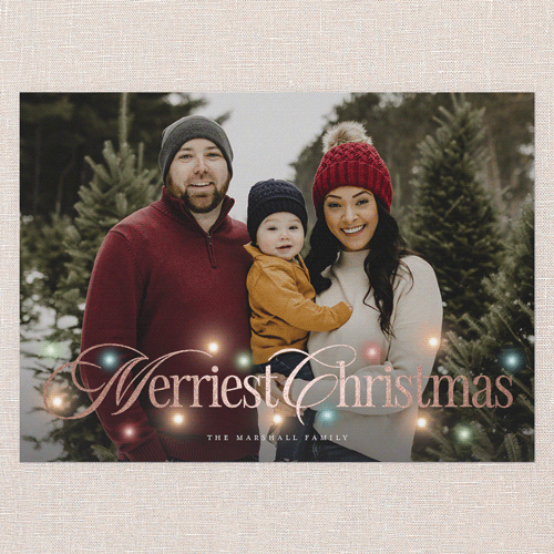 Timeless Lights Holiday Card, Red, Rose Gold Foil, 5x7 Flat, Christmas, Pearl Shimmer Cardstock, Square, Red