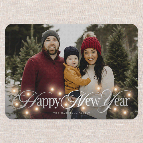 Timeless Lights Holiday Card, White, Silver Foil, 5x7 Flat, New Year, Pearl Shimmer Cardstock, Rounded, White