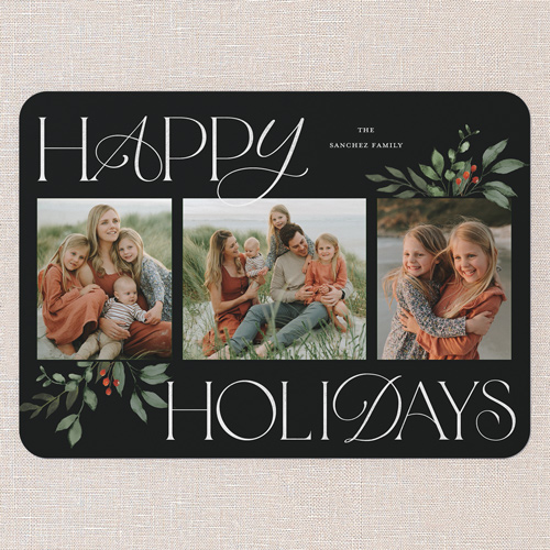 Hint Of Green Holiday Card, Black, none, 5x7 Flat, Holiday, Pearl Shimmer Cardstock, Rounded, Rich Black