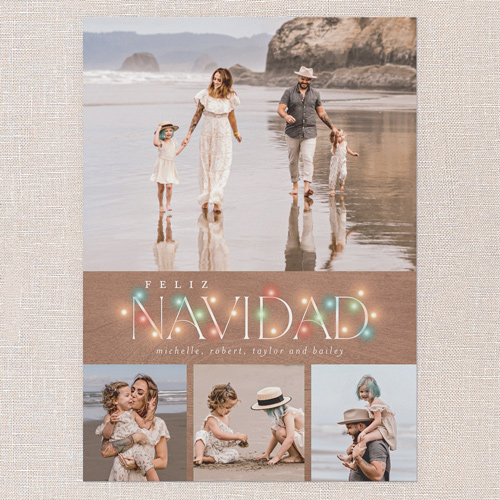 Rustic Bulbs Holiday Card, Brown, 5x7 Flat, Feliz Navidad, Pearl Shimmer Cardstock, Square, Clove