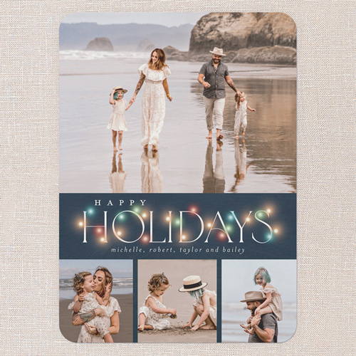 Rustic Bulbs Holiday Card, Blue, 5x7 Flat, Holiday, Pearl Shimmer Cardstock, Rounded, Neptune