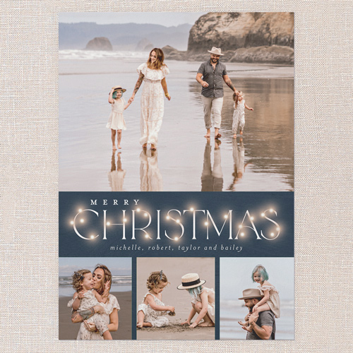 Rustic Bulbs Holiday Card, Blue, 5x7 Flat, Christmas, Pearl Shimmer Cardstock, Square, Navy