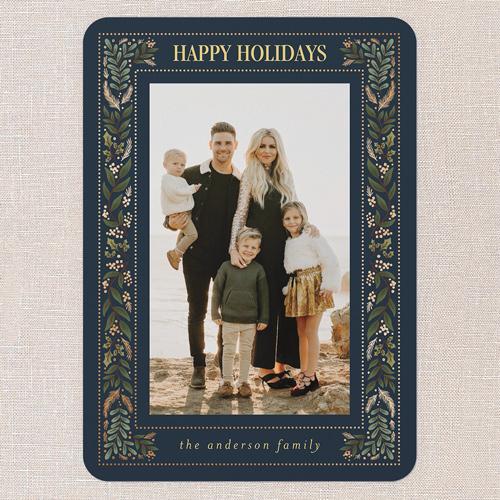 Festive Foilage Holiday Card, Blue, 5x7 Flat, Holiday, Standard Smooth Cardstock, Rounded, Cobalt