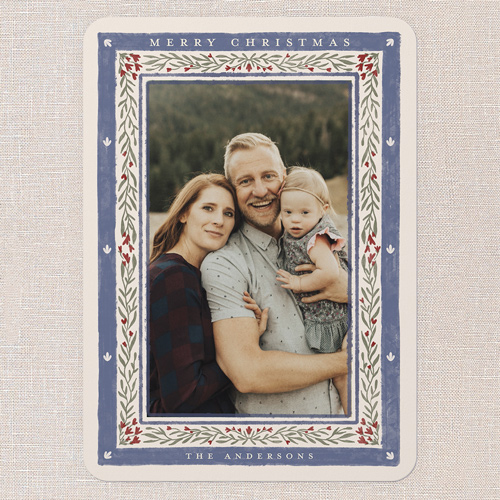 Ravishing Rustic Holiday Card, Blue, 5x7 Flat, Christmas, Pearl Shimmer Cardstock, Rounded, Cobalt