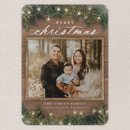 Earnest Evergreen Holiday Card, Beige, none, 5x7 Flat, Christmas, Pearl Shimmer Cardstock, Rounded, Rye