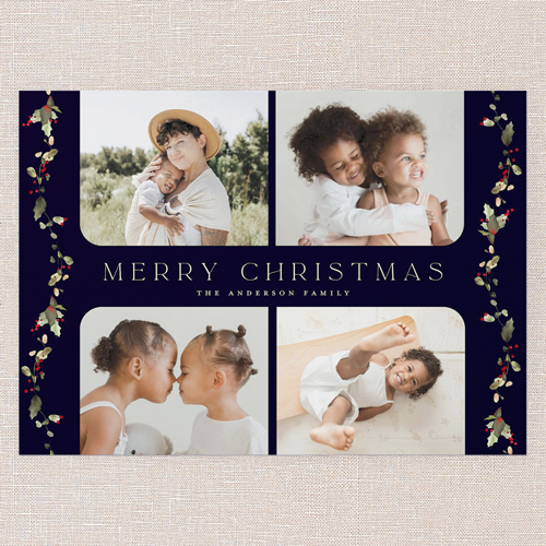 Draped Holly Holiday Card, none, Black, 5x7 Flat, Christmas, Pearl Shimmer Cardstock, Square, Black